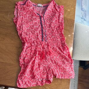 Boden Pink Floral Romper with Blue Accents